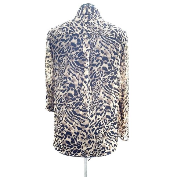 JM Collection JENNIFER MOORE Leopard Print Blouse Size 10 Multicolor Semi-Sheer - Picture 4 of 15